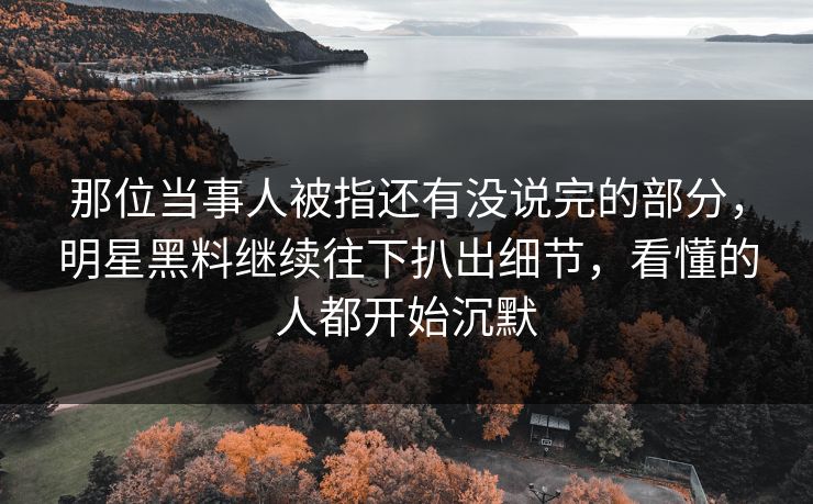 那位当事人被指还有没说完的部分,明星黑料继续往下扒出细节,看懂的人都开始沉默 那位当事人被指还有没说完的部分,明星黑料继续往下扒出细节,看懂的人都开始沉默